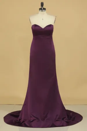 2024 Satin Mermaid Sweetheart Evening Dresses Sweep Train
