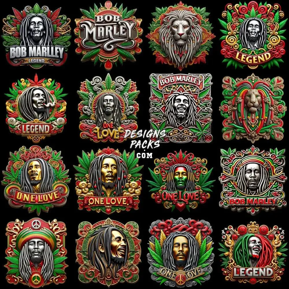 35 Bob Marley Rasta Music Designs Bundle PNG