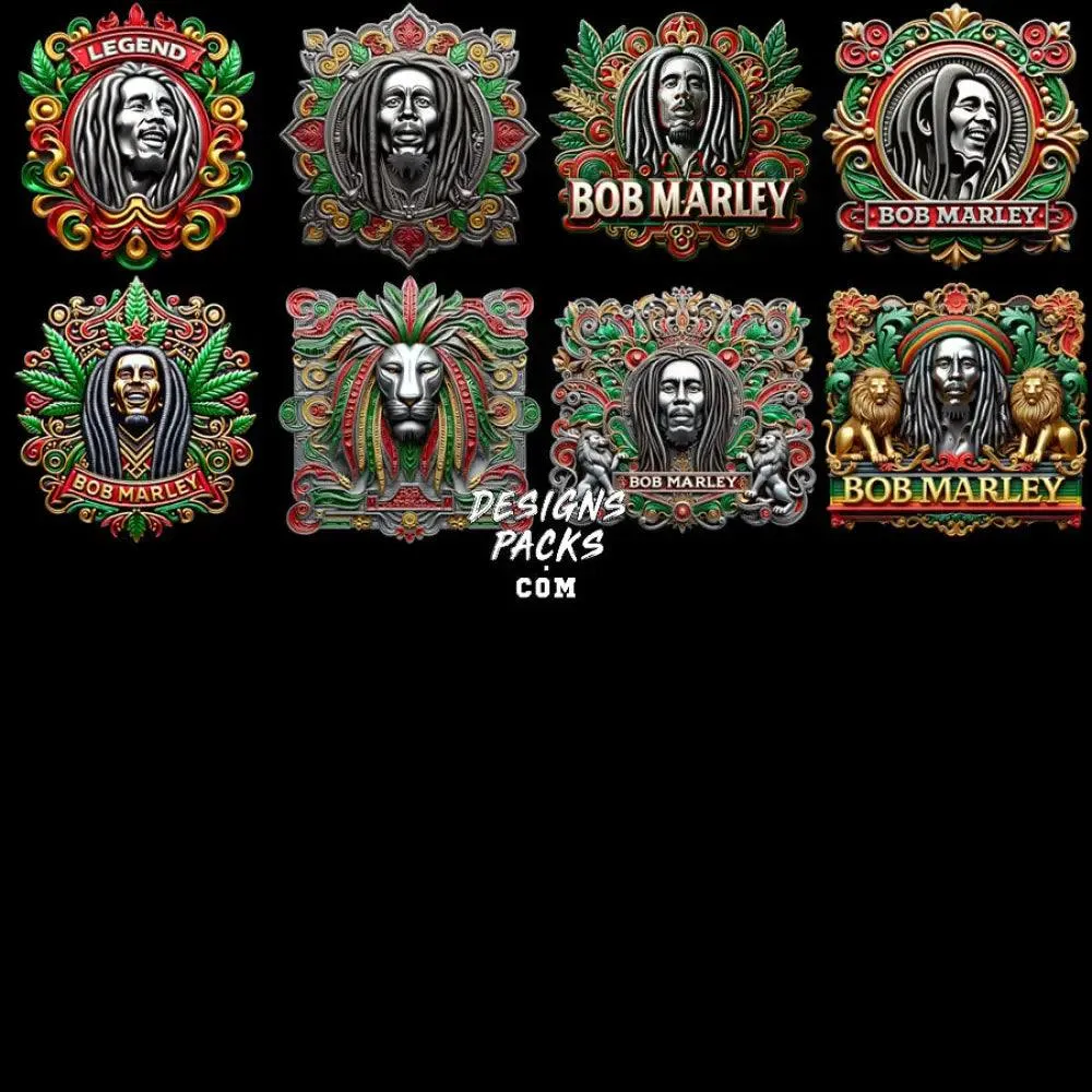 35 Bob Marley Rasta Music Designs Bundle PNG