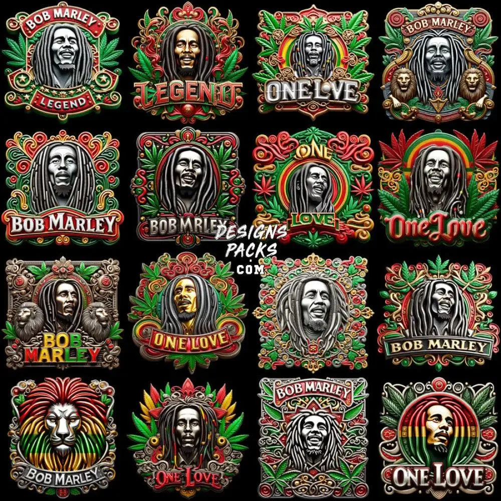 35 Bob Marley Rasta Music Designs Bundle PNG