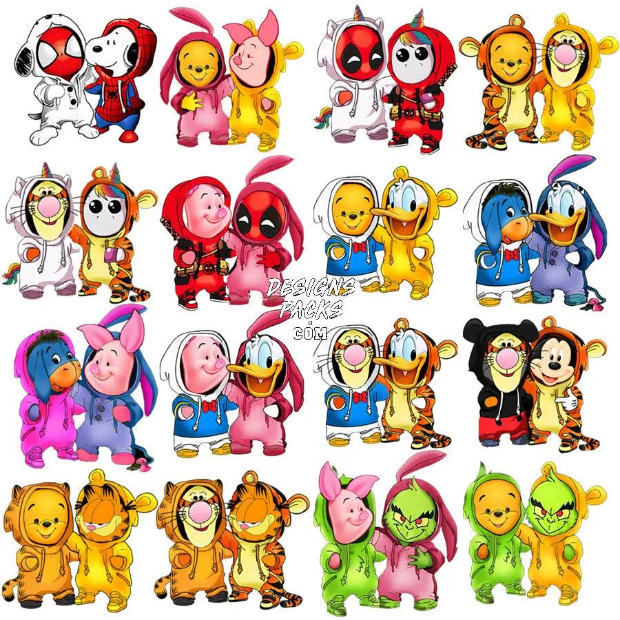 50 Halloween Cartoon Winnie Costume Duo Designs Bundle PNG