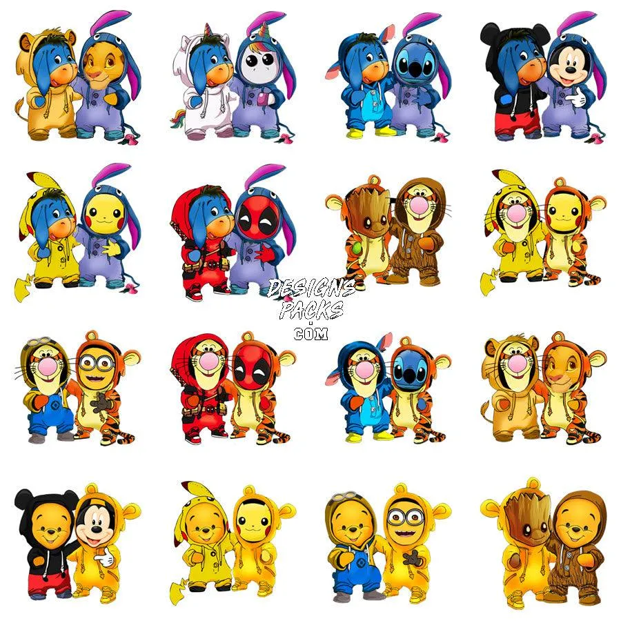 50 Halloween Cartoon Winnie Costume Duo Designs Bundle PNG