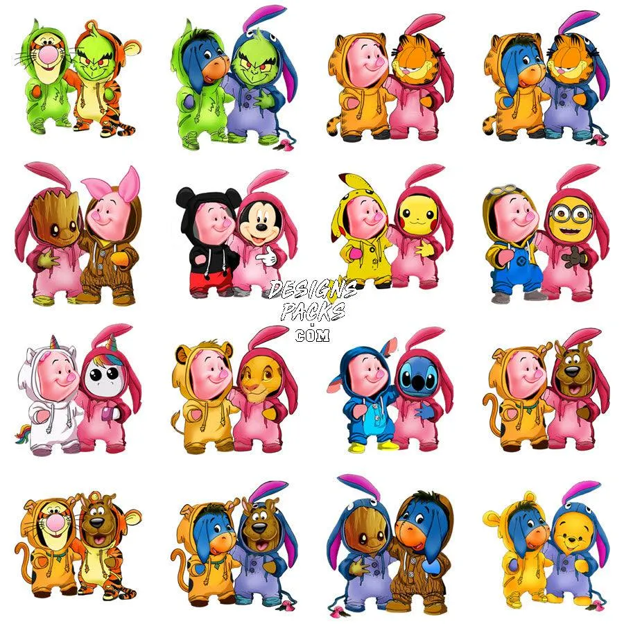 50 Halloween Cartoon Winnie Costume Duo Designs Bundle PNG