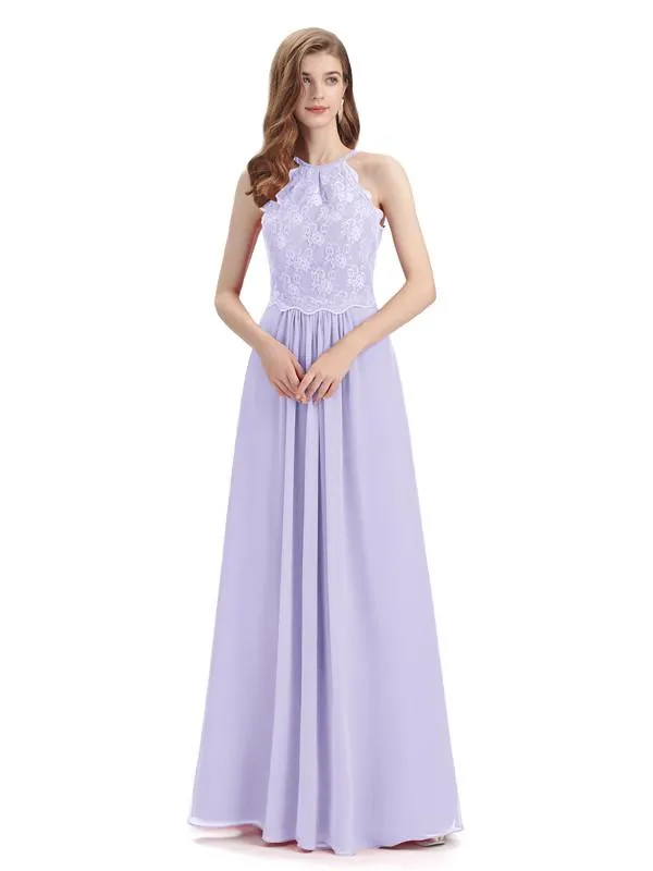 A-line Sleeveless High Neck Floor-Length Bridesmaid Dresses