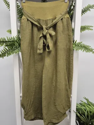 Addison Linen Pant in Green Olive