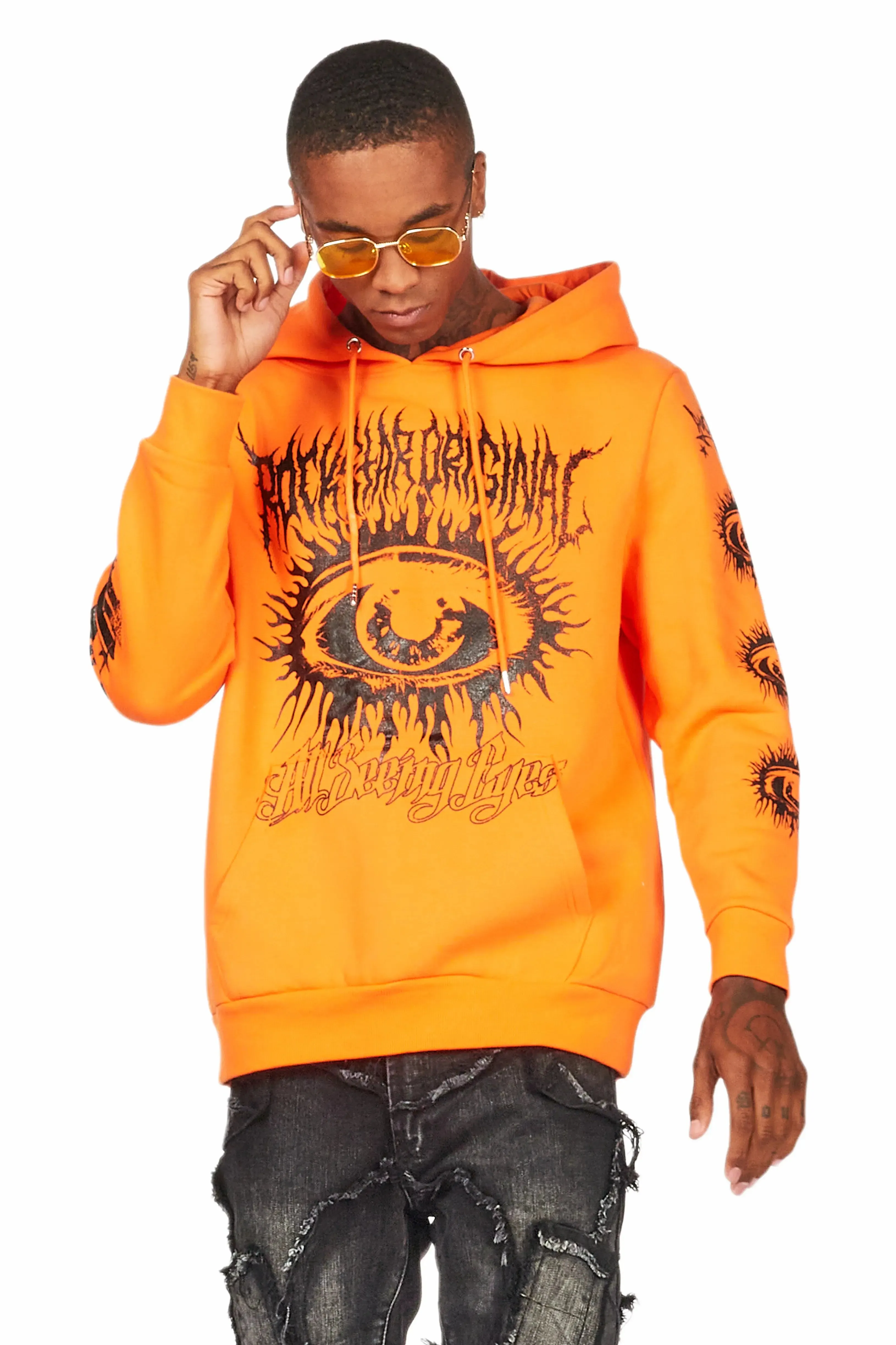 All Seeing Eyes Orange Graphic Hoodie