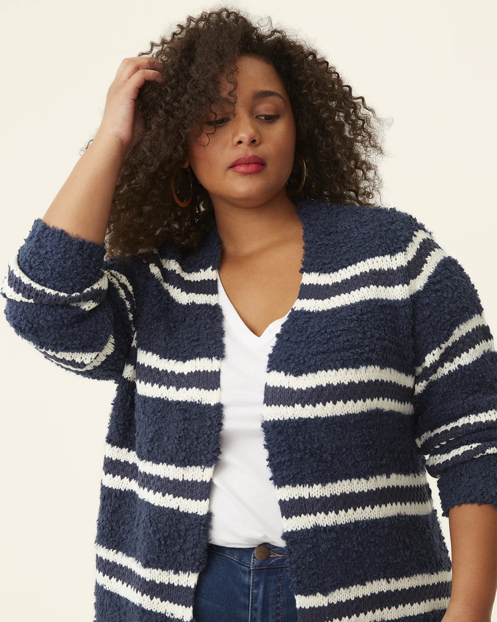 Allie Striped Open-Front Cardigan | Navy / Ivory