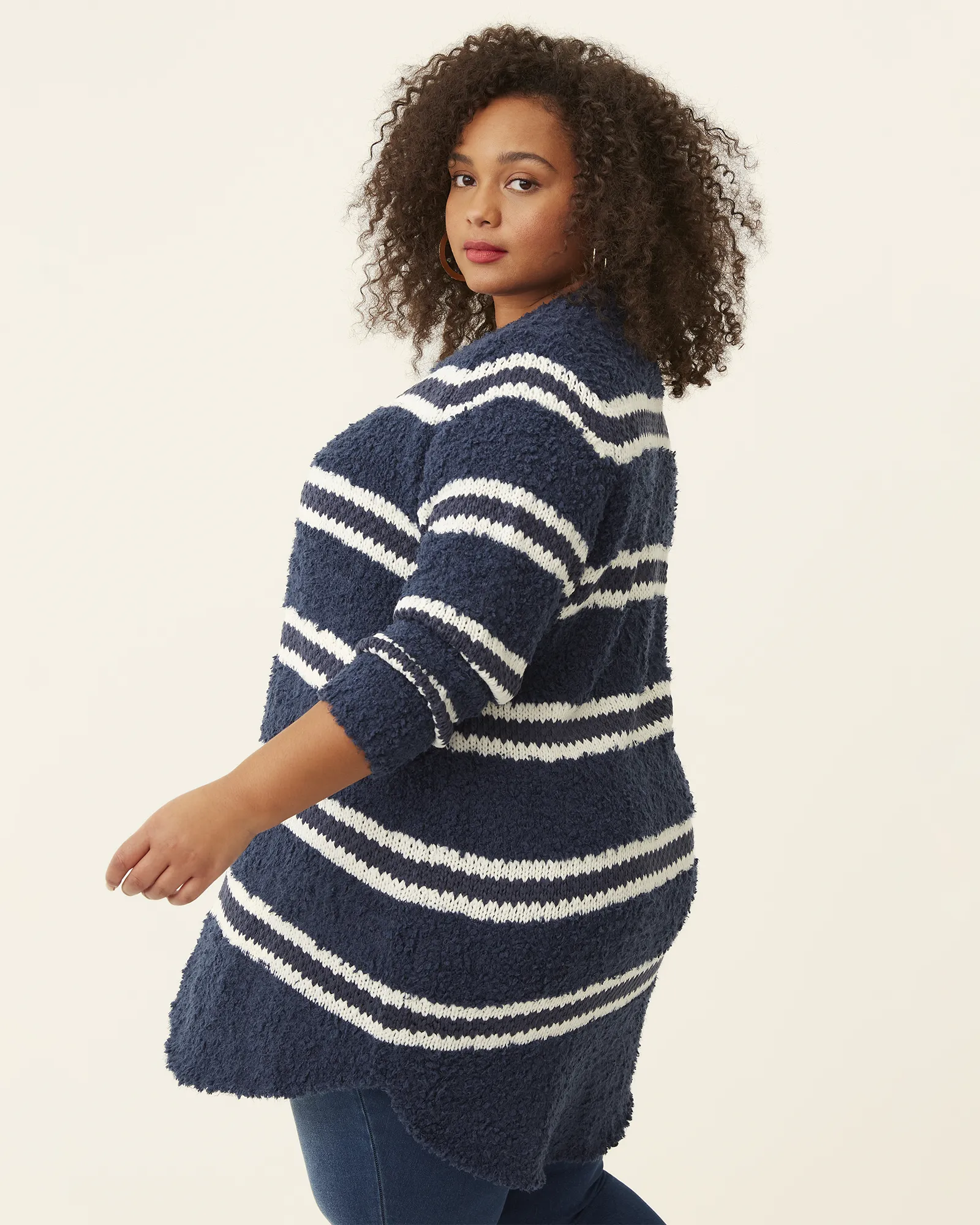 Allie Striped Open-Front Cardigan | Navy / Ivory