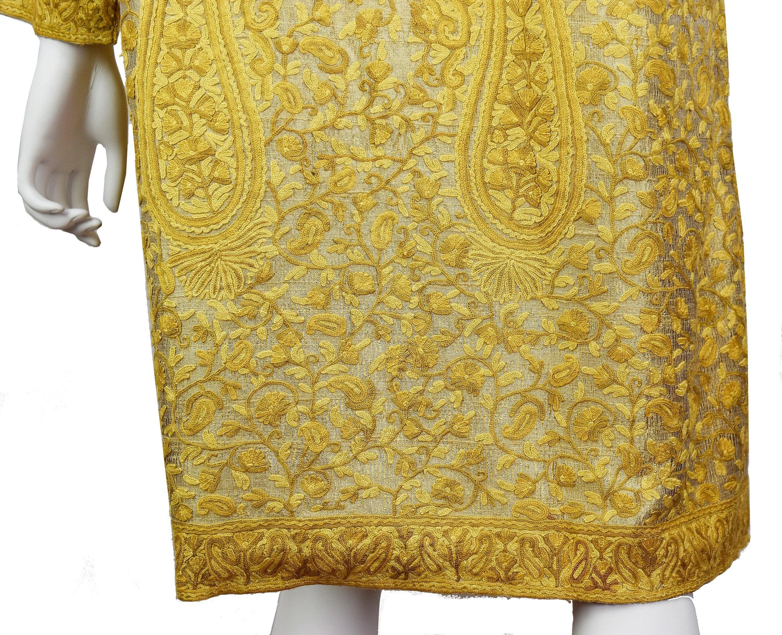 Arete Silk Jacket Dinner Paisley Beige Tan Evening Dress Coat Hand Embroidered Kashmir