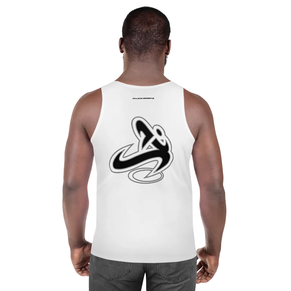 Athletic Apparatus White Black logo White stitch Unisex Tank Top