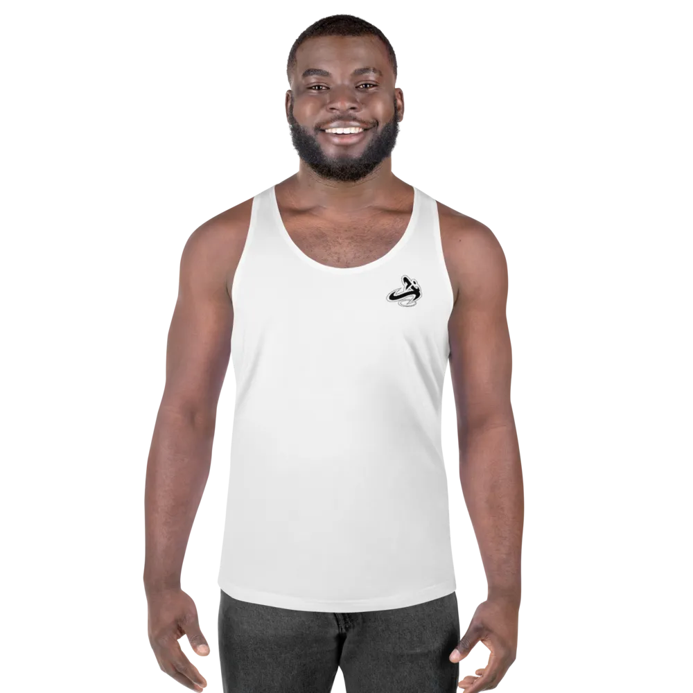 Athletic Apparatus White Black logo White stitch Unisex Tank Top
