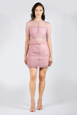 AW'18 A-Line Lace Panel Skirt - Pink