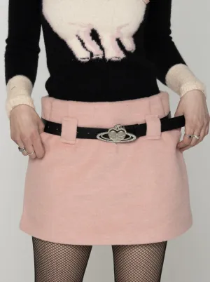 Baby Pink Wool Blend Mini Skirt