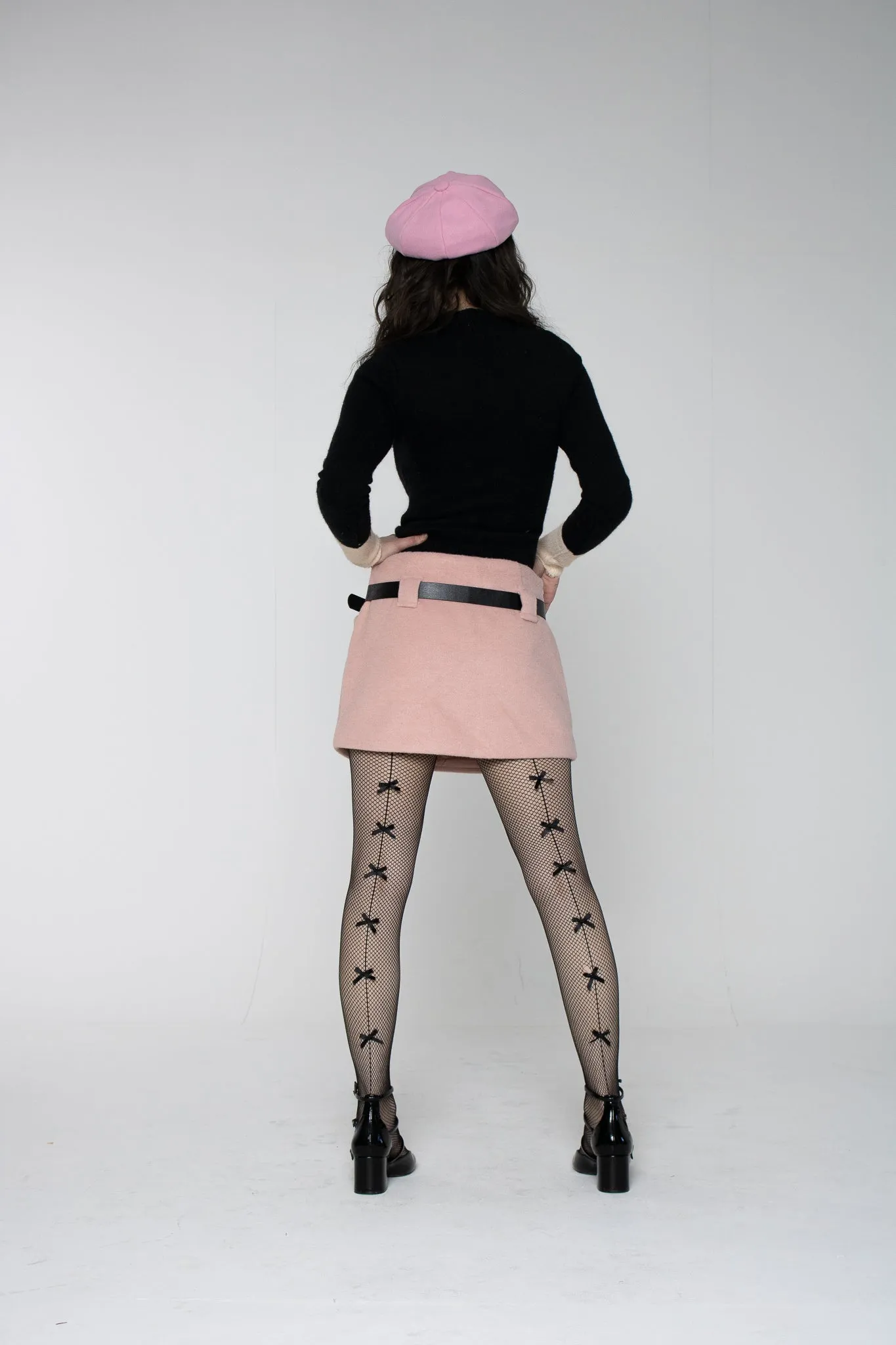 Baby Pink Wool Blend Mini Skirt