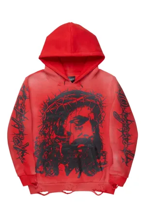 Bedros Red Graphic Distressed Hoodie