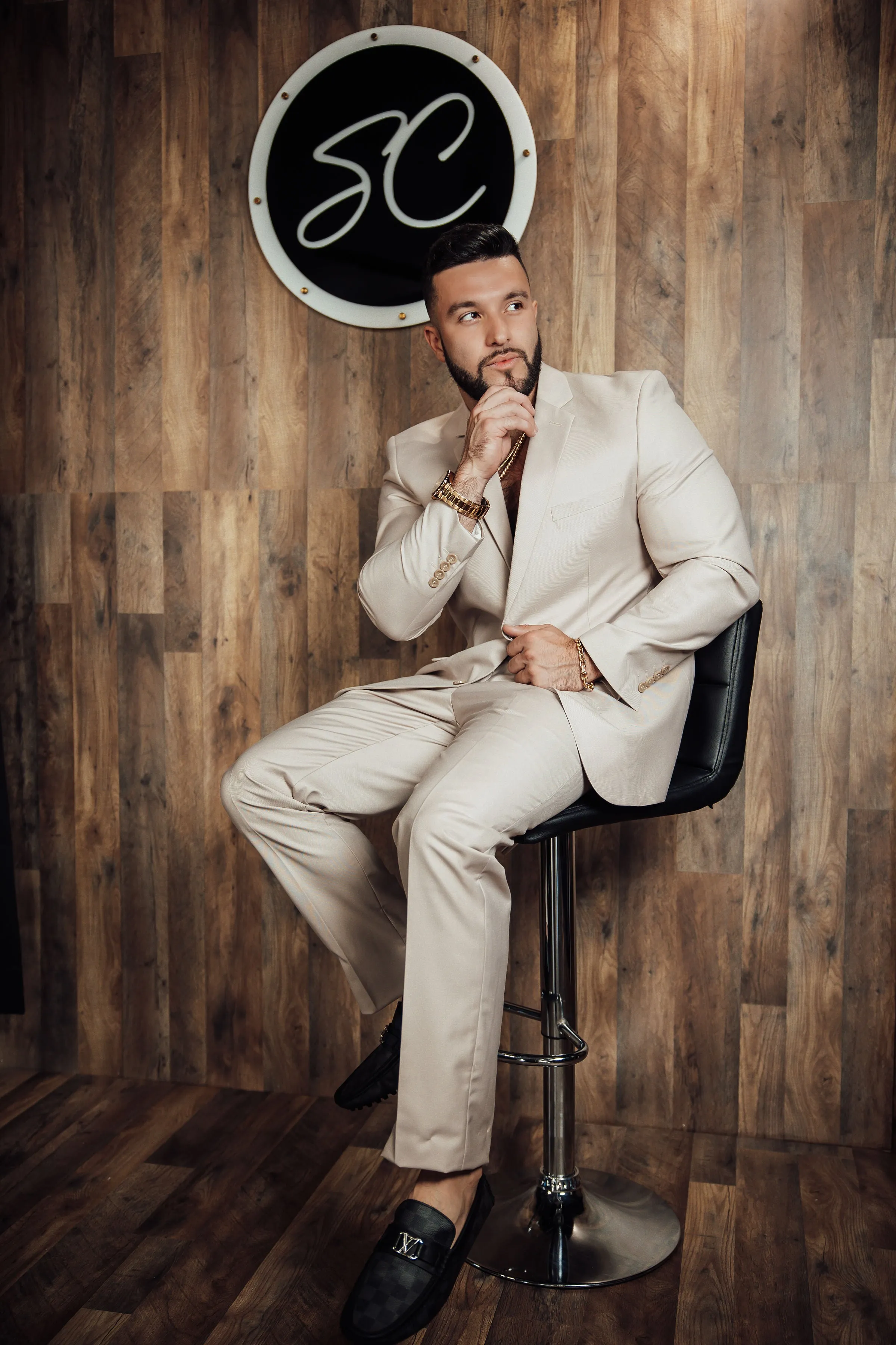 Beige Slim Fit Men's Suit Set