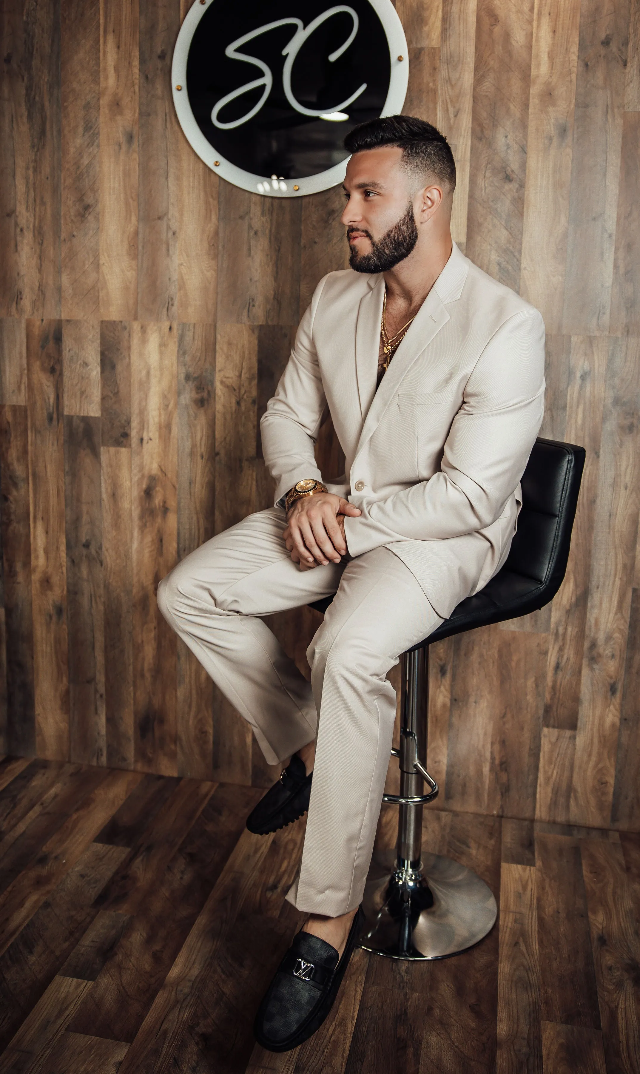 Beige Slim Fit Men's Suit Set