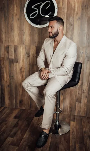 Beige Slim Fit Men's Suit Set