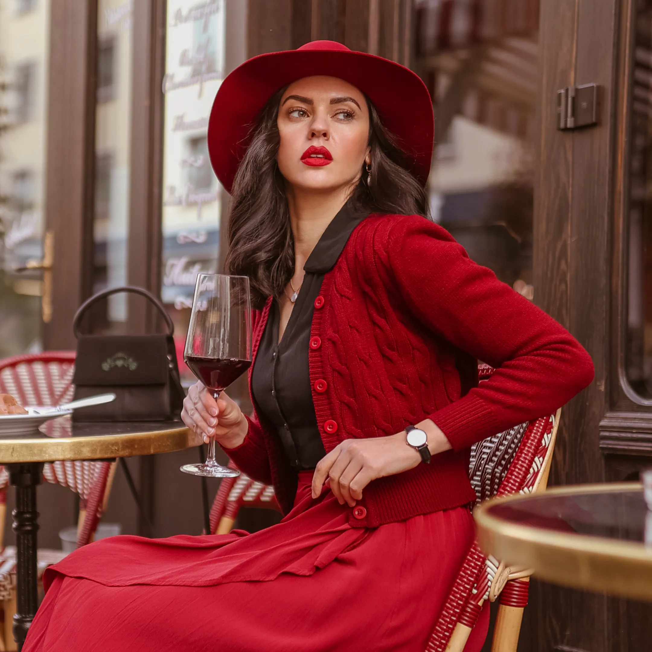 Cable Knit Cardigan in Wine