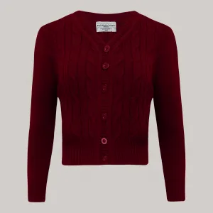 Cable Knit Cardigan in Wine