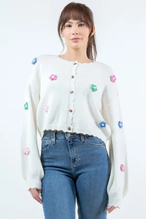 Cardigan With Decorative Flowers