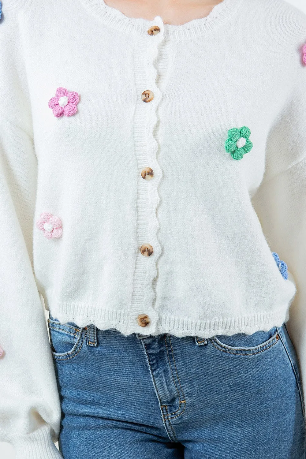 Cardigan With Decorative Flowers