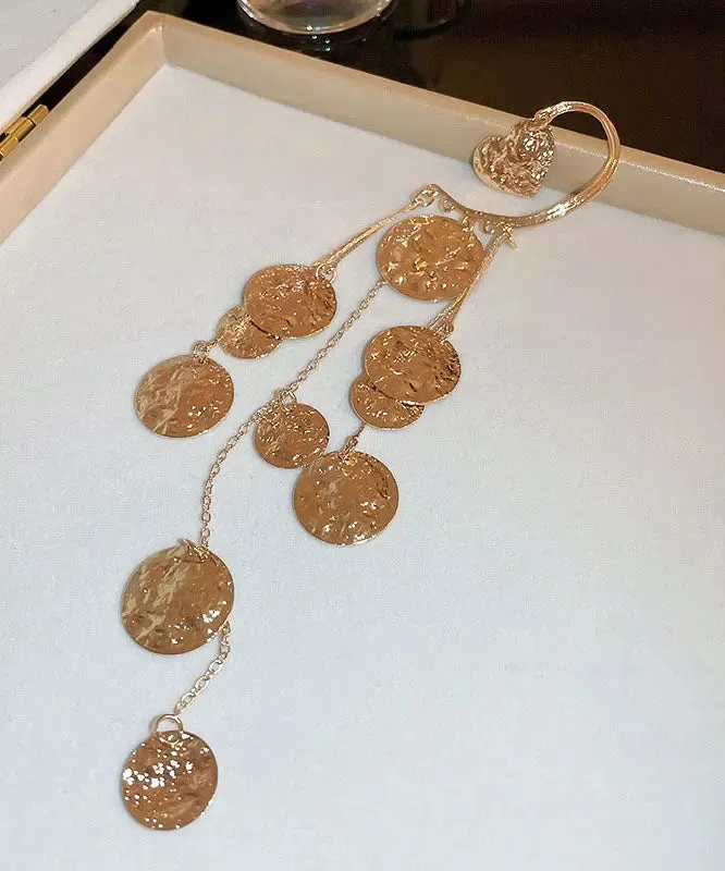 Chic Gold Copper Wrinkled Tassel Sequins Drop Earrings ML0245