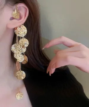 Chic Gold Copper Wrinkled Tassel Sequins Drop Earrings ML0245
