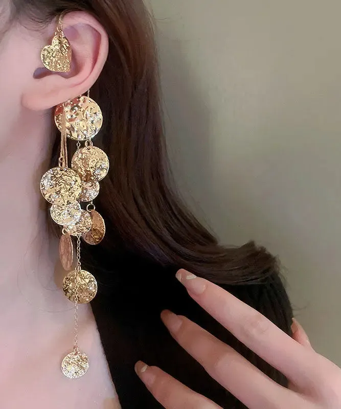 Chic Gold Copper Wrinkled Tassel Sequins Drop Earrings ML0245