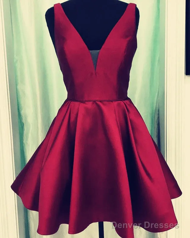 Chic V-Neck Satin Homecoming Dresses Short Prom Gowns