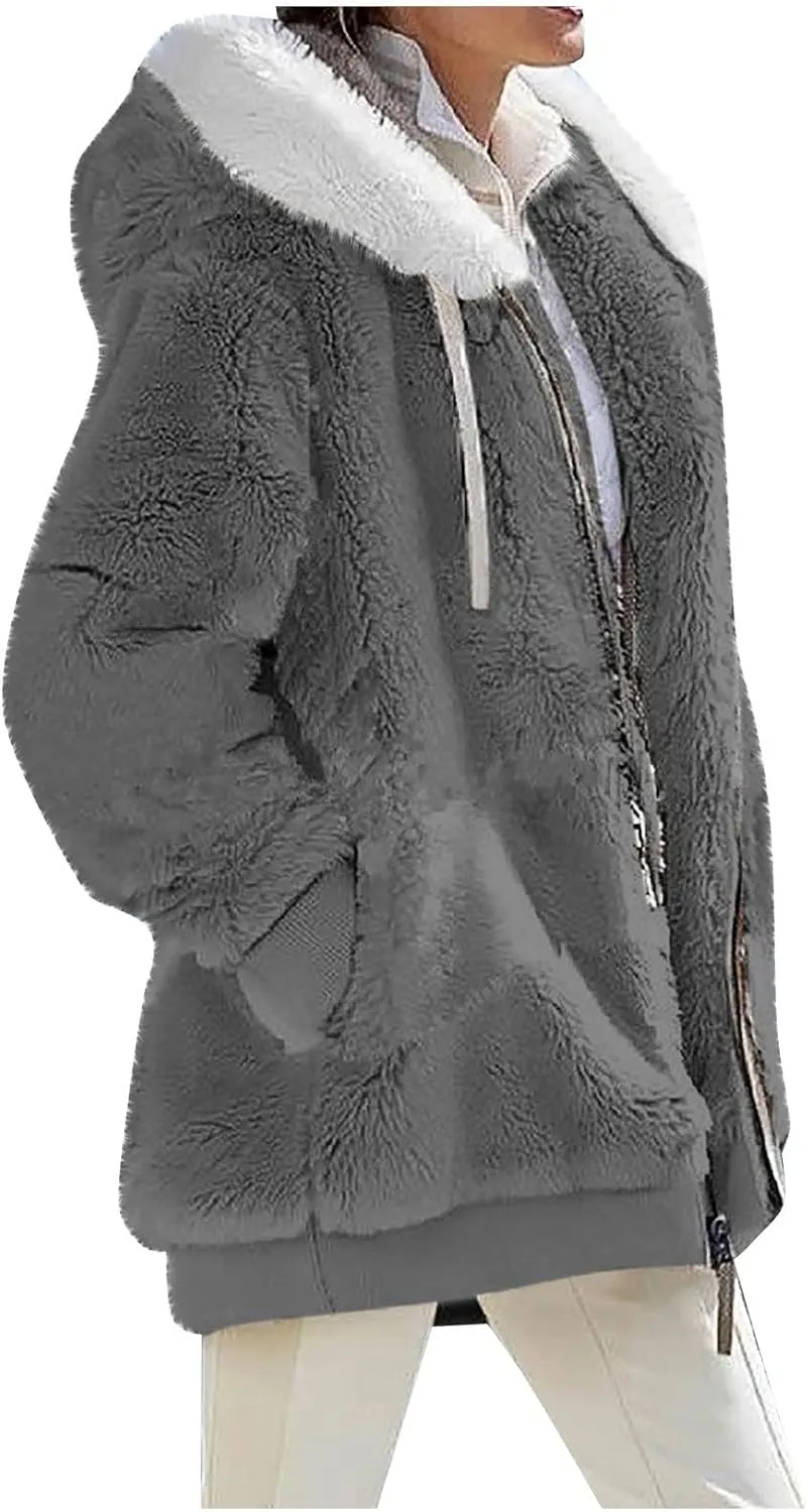 ChicCrate Winter Coats for Women Fleece Sherpa Jacket Fuzzy Hoodie Plush Sweatshirt Long Sleeve Cute Tops Winter Warm Outwear