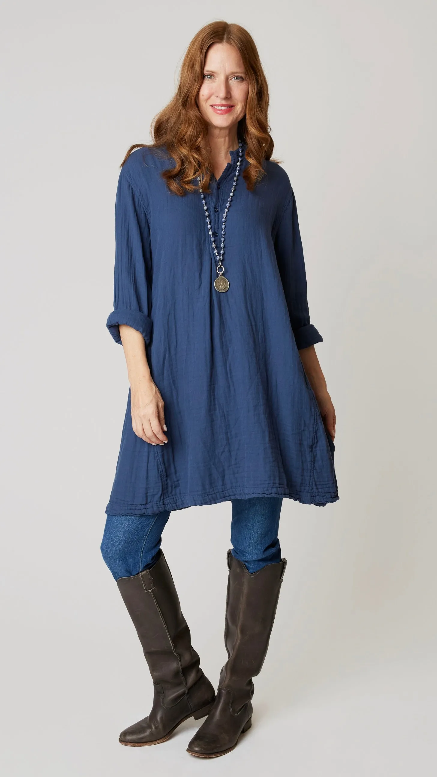 CP Shades Jasmine Tunic Dress - Indigo Linen Twill