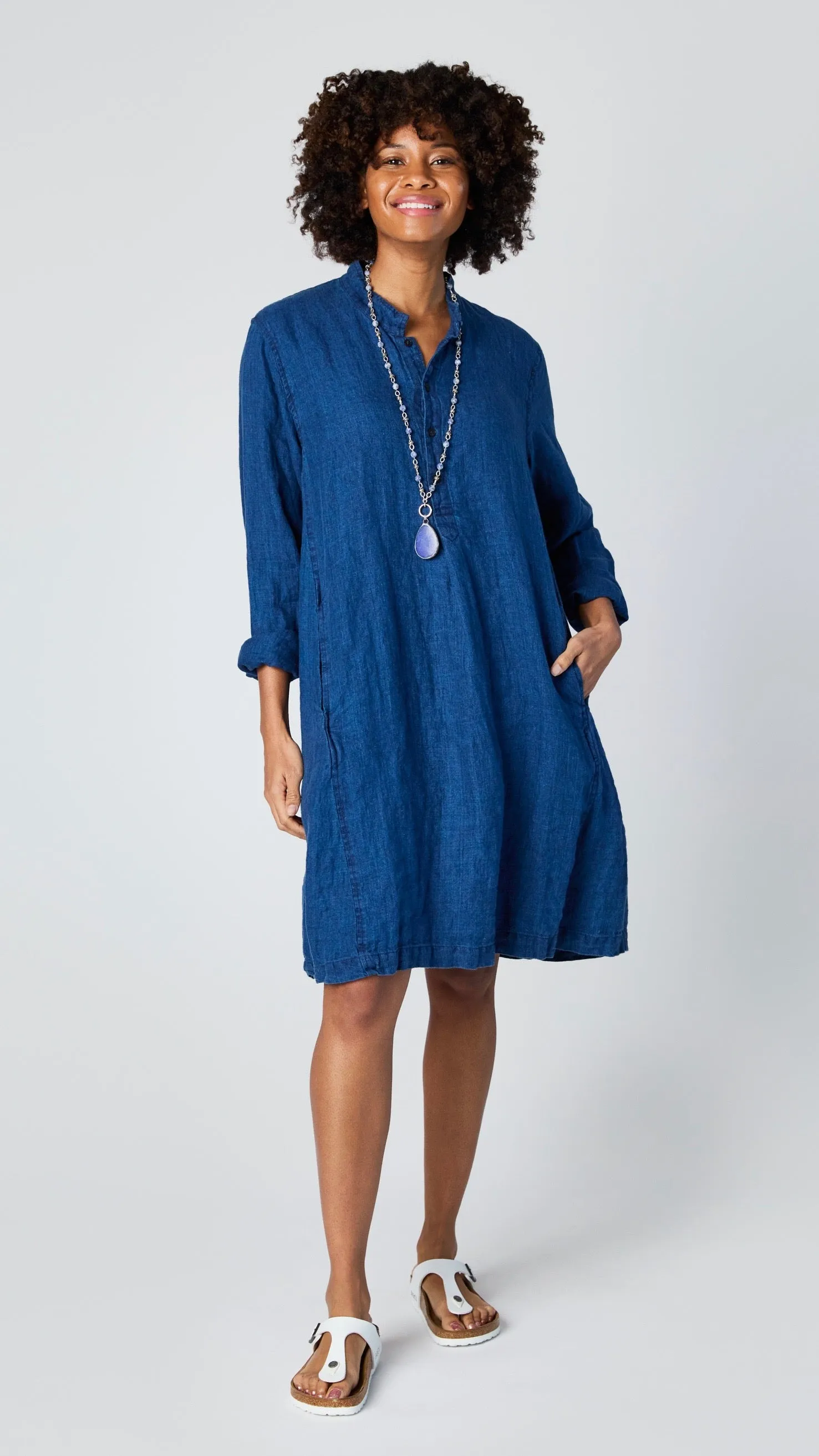 CP Shades Jasmine Tunic Dress - Indigo Linen Twill