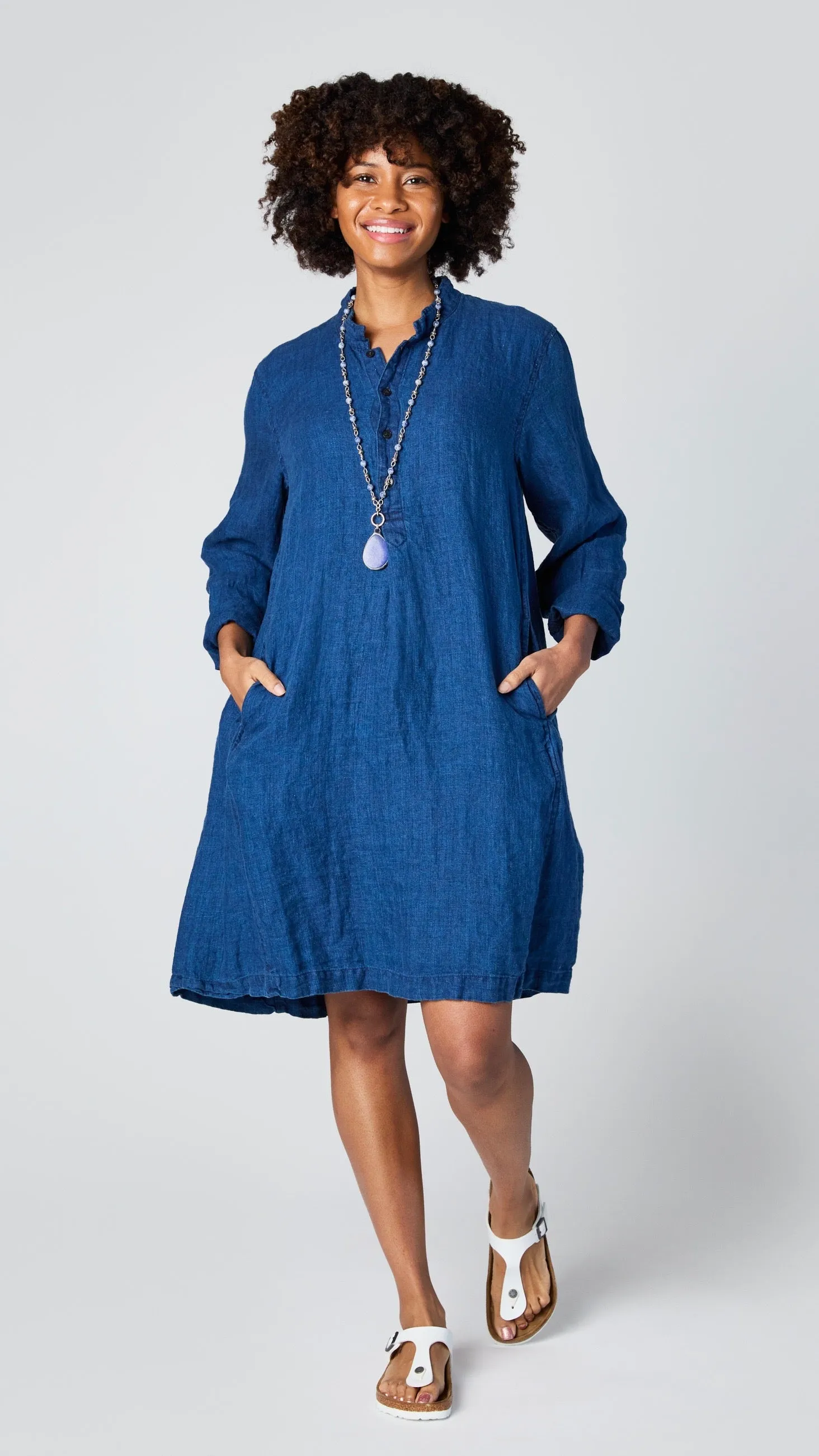 CP Shades Jasmine Tunic Dress - Indigo Linen Twill