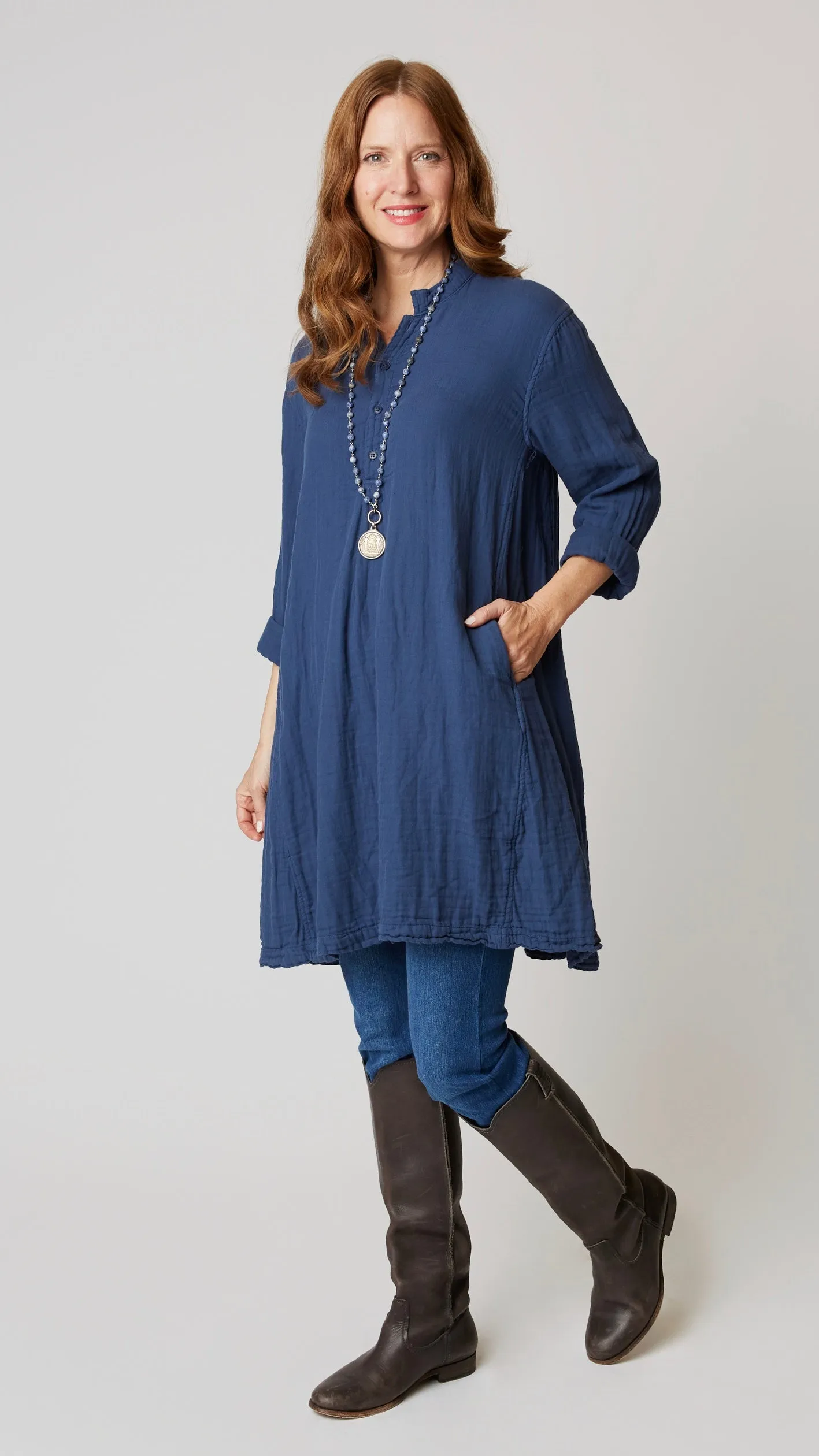 CP Shades Jasmine Tunic Dress - Indigo Linen Twill