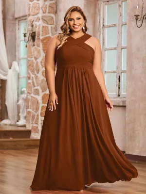 Cross Shoulder Strap Chiffon Dress with Empire Waist Terracotta Plus Size