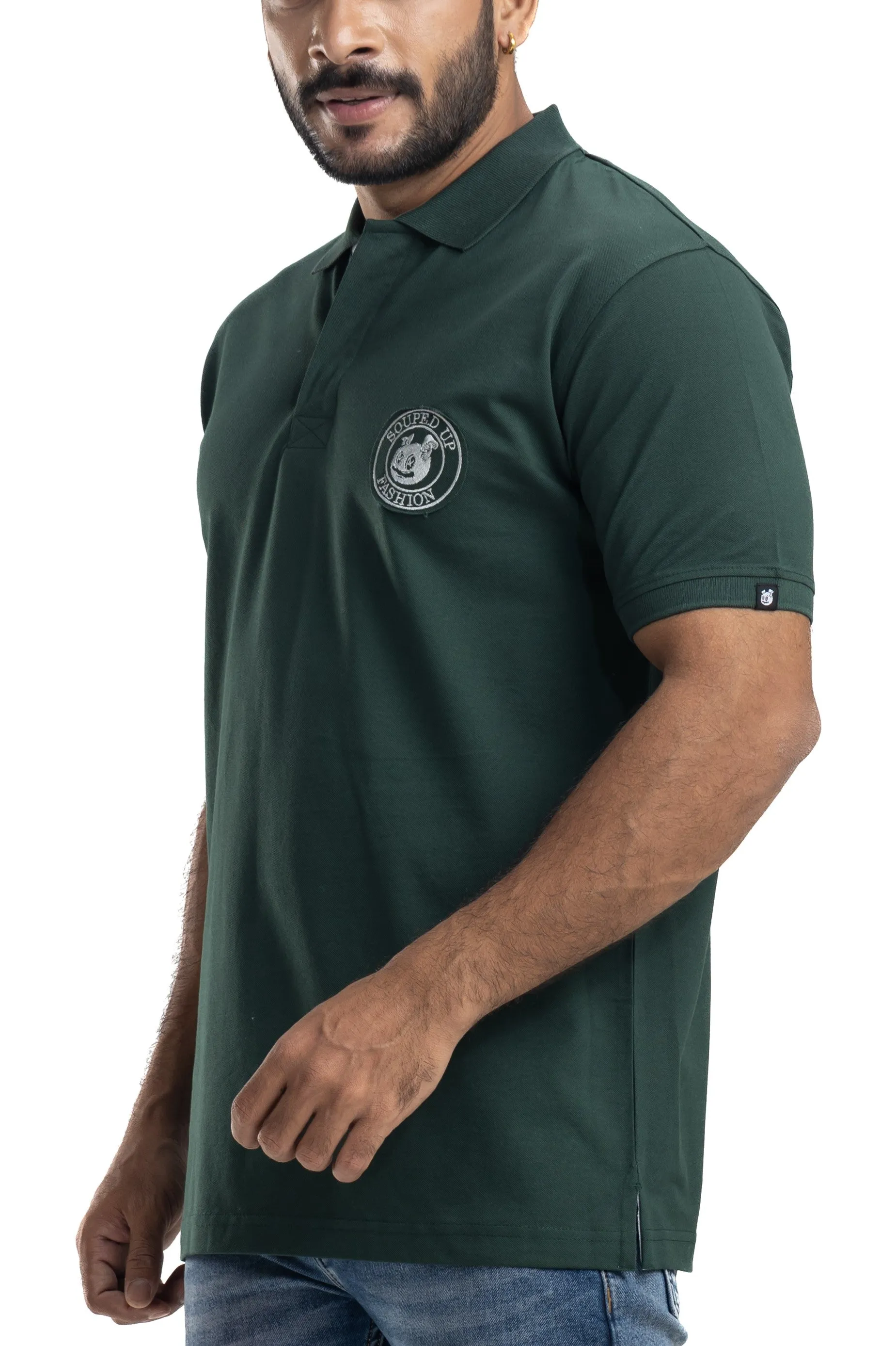 Distinct Solid Bottlegreen Half Sleeves Cotton Polo T-Shirt