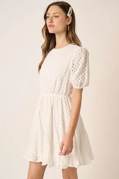 Eyelet Puff Sleeve Mini Dress
