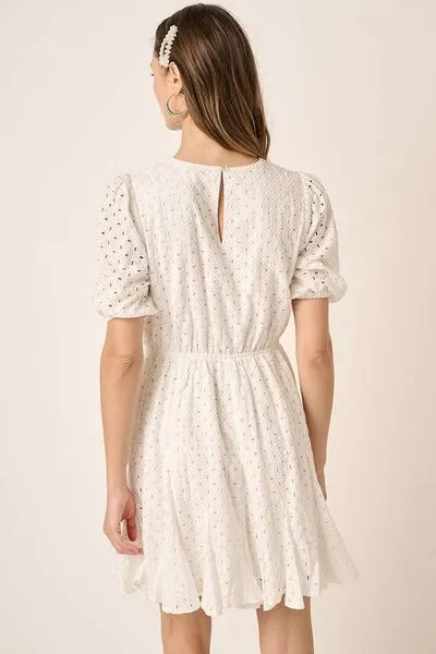Eyelet Puff Sleeve Mini Dress