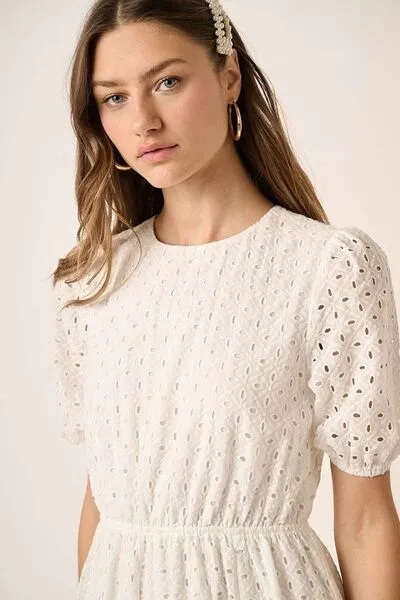 Eyelet Puff Sleeve Mini Dress