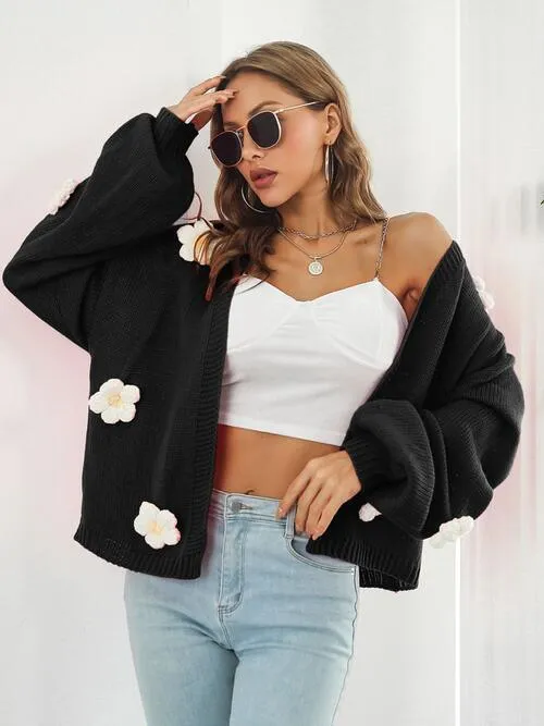 Feminine Embrace Open Front Floral Cardigan