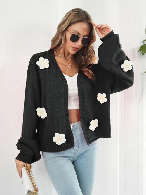 Feminine Embrace Open Front Floral Cardigan