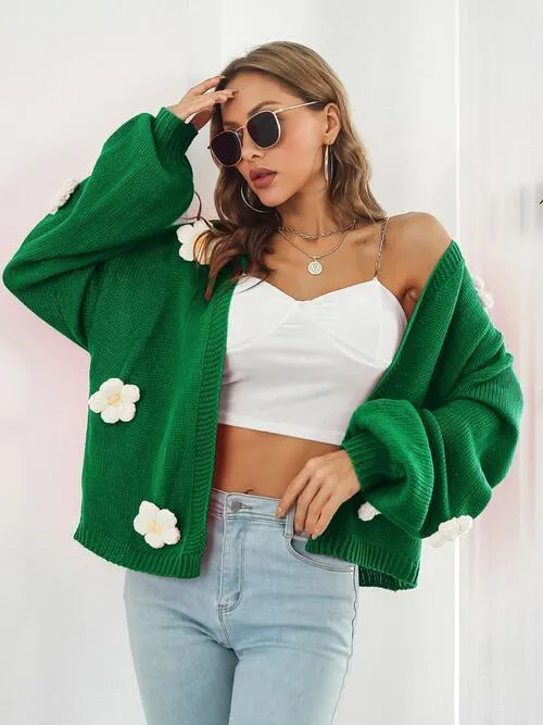 Feminine Embrace Open Front Floral Cardigan