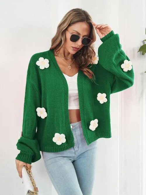 Feminine Embrace Open Front Floral Cardigan