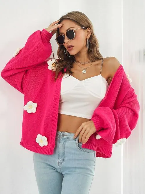 Feminine Embrace Open Front Floral Cardigan
