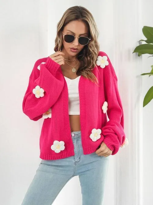 Feminine Embrace Open Front Floral Cardigan