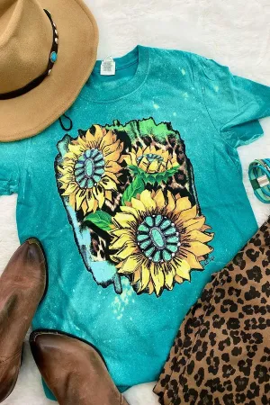 GILDAN BLEACHED TURQ SUNFLOWERS- BLEACHED JADE