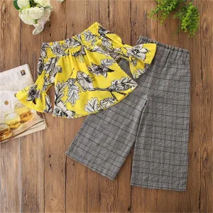 Girls Floral Printed Long Sleeve Top & Plaid Pants Girls Clothing Wholesale
