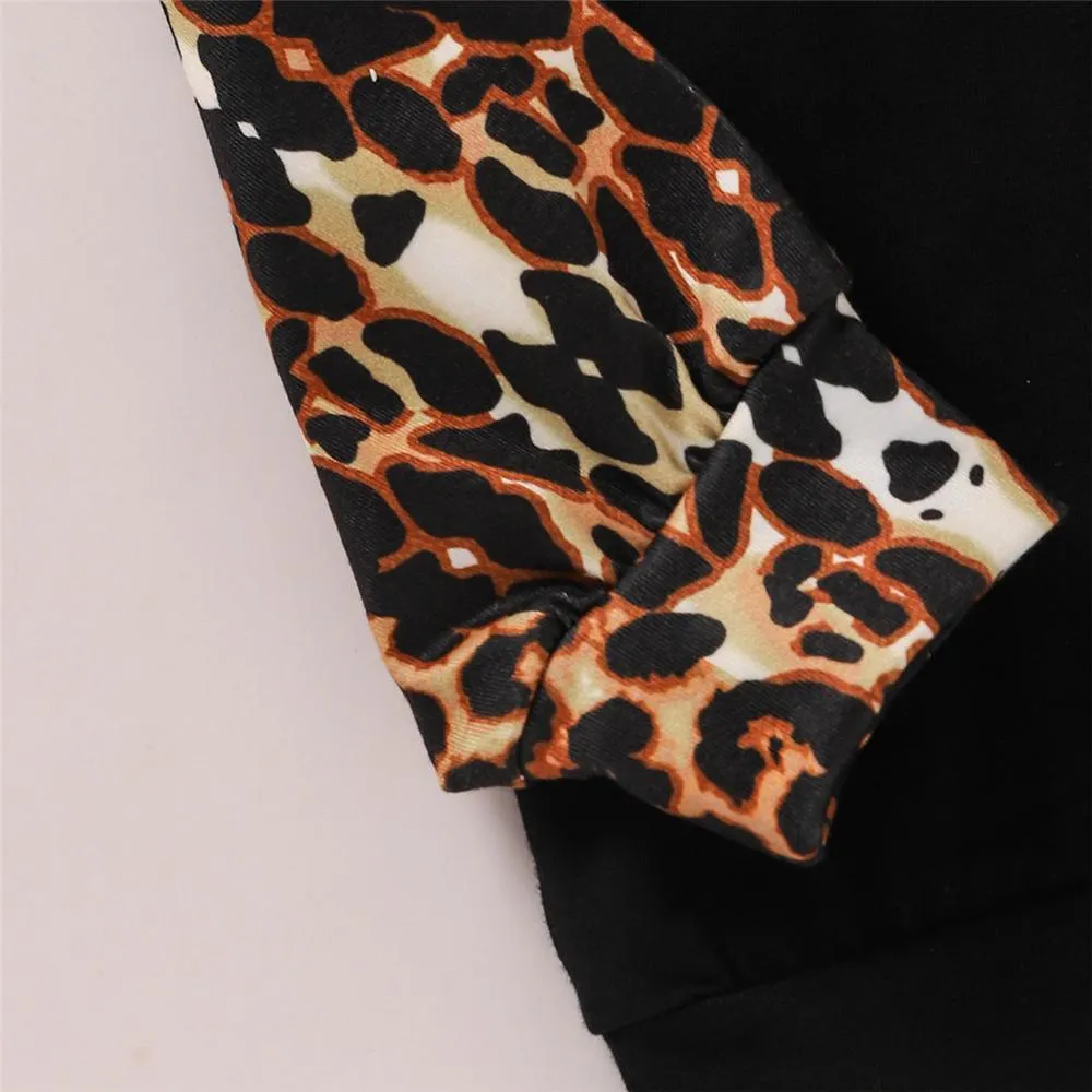 Girls Leopard Print Pockets Long Sleeve Top & Pants Kids Wholesale Clothing