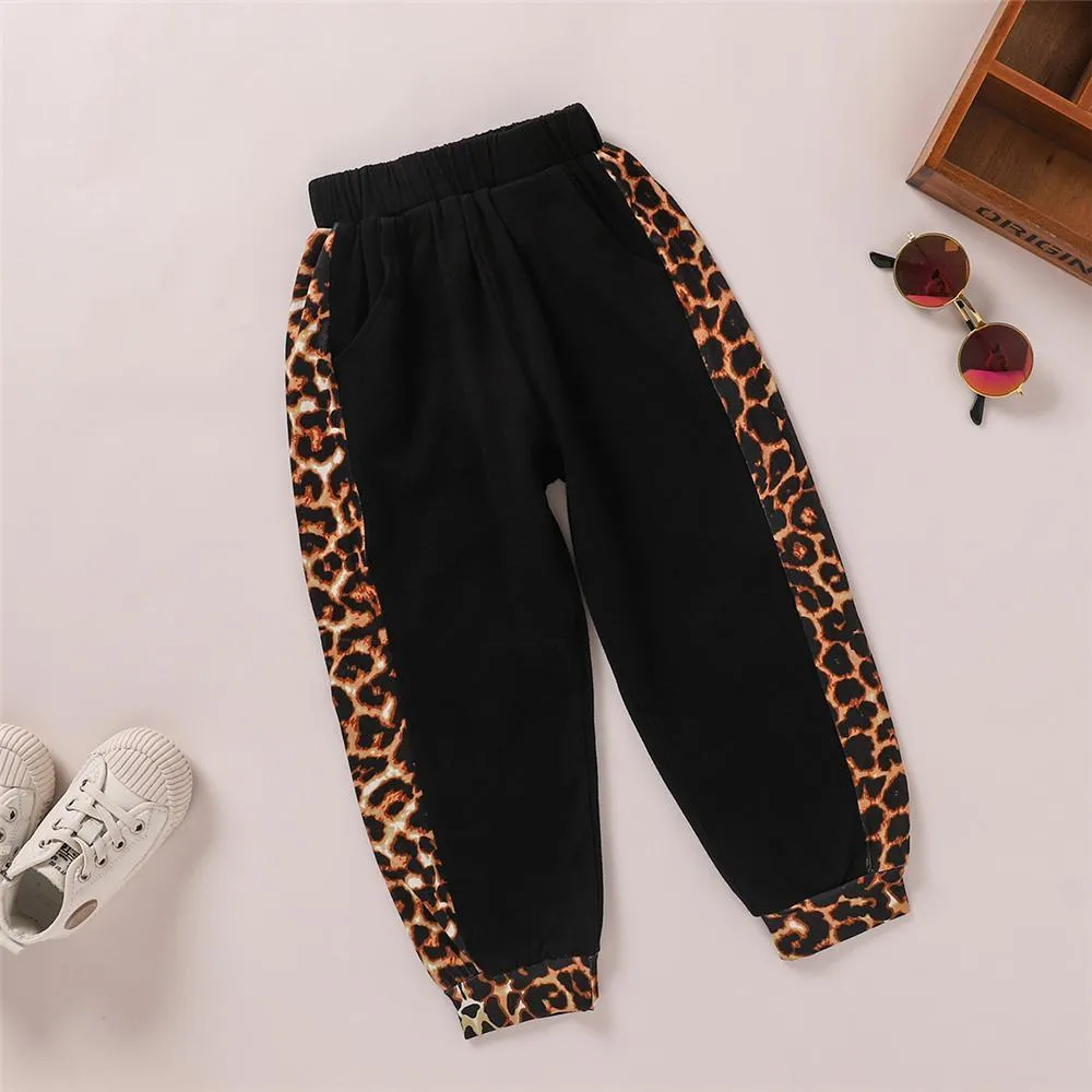 Girls Leopard Print Pockets Long Sleeve Top & Pants Kids Wholesale Clothing